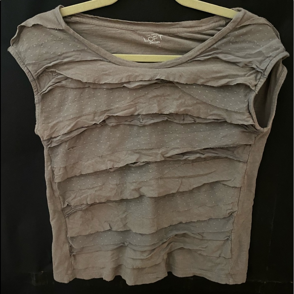 Ann Taylor Loft Tan Short Sleeve Shirt